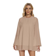 Hazelnut	 - 	round Neck Long Sleeve Bohemian Style Chiffon Mini Dress