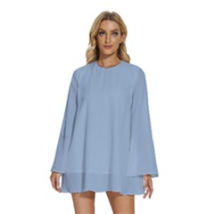 Soft Cerulean	 - 	round Neck Long Sleeve Bohemian Style Chiffon Mini Dress by ColorfulDresses