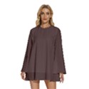 Granite Brown	 - 	Round Neck Long Sleeve Bohemian Style Chiffon Mini Dress View1