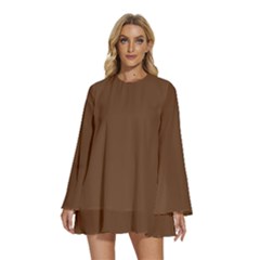 Kobicha Brown	 - 	round Neck Long Sleeve Bohemian Style Chiffon Mini Dress by ColorfulDresses