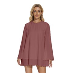 Marsala Brown	 - 	round Neck Long Sleeve Bohemian Style Chiffon Mini Dress by ColorfulDresses