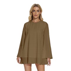 Peanut Brown	 - 	round Neck Long Sleeve Bohemian Style Chiffon Mini Dress by ColorfulDresses