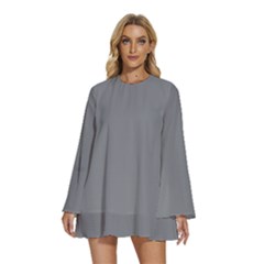 Lava Grey	 - 	round Neck Long Sleeve Bohemian Style Chiffon Mini Dress