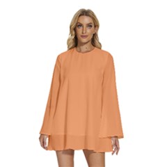 Medium Papaya Orange	 - 	round Neck Long Sleeve Bohemian Style Chiffon Mini Dress