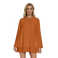 Orange Chocolat	 - 	round Neck Long Sleeve Bohemian Style Chiffon Mini Dress