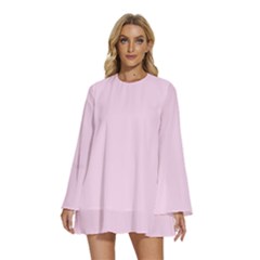 Pink Lace	 - 	round Neck Long Sleeve Bohemian Style Chiffon Mini Dress