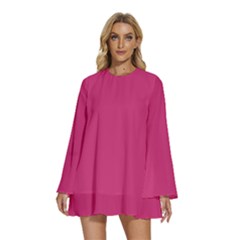 Pink Yarrow	 - 	round Neck Long Sleeve Bohemian Style Chiffon Mini Dress