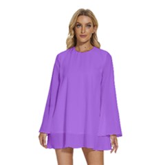 Orchid Purple	 - 	round Neck Long Sleeve Bohemian Style Chiffon Mini Dress