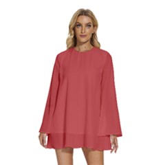 English Vermillion Red	 - 	round Neck Long Sleeve Bohemian Style Chiffon Mini Dress