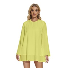 Light Lime Yellow	 - 	round Neck Long Sleeve Bohemian Style Chiffon Mini Dress by ColorfulDresses