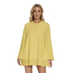 Macaroon Yellow	 - 	round Neck Long Sleeve Bohemian Style Chiffon Mini Dress by ColorfulDresses