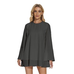 Olive Black	 - 	round Neck Long Sleeve Bohemian Style Chiffon Mini Dress by ColorfulDresses