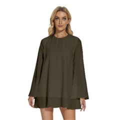 Dark Olive Drab	 - 	round Neck Long Sleeve Bohemian Style Chiffon Mini Dress