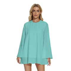 Tiffany Blue	 - 	round Neck Long Sleeve Bohemian Style Chiffon Mini Dress