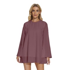 Rosy Finch Brown	 - 	round Neck Long Sleeve Bohemian Style Chiffon Mini Dress