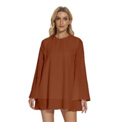 Sugar Brown	 - 	round Neck Long Sleeve Bohemian Style Chiffon Mini Dress by ColorfulDresses