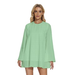 Soft Celadon Green	 - 	round Neck Long Sleeve Bohemian Style Chiffon Mini Dress by ColorfulDresses