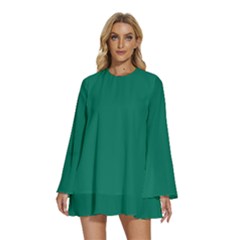 Tropical Rainforest Green	 - 	round Neck Long Sleeve Bohemian Style Chiffon Mini Dress