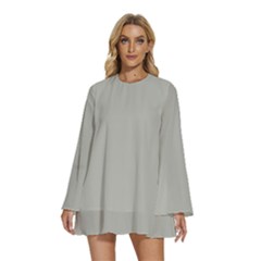 Silver Cloud Grey	 - 	Round Neck Long Sleeve Bohemian Style Chiffon Mini Dress