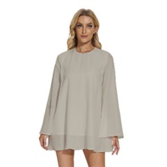 Silver Plated Grey	 - 	round Neck Long Sleeve Bohemian Style Chiffon Mini Dress