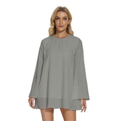 Trout Grey	 - 	round Neck Long Sleeve Bohemian Style Chiffon Mini Dress