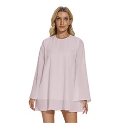 Rose  Quartz Pink	 - 	round Neck Long Sleeve Bohemian Style Chiffon Mini Dress