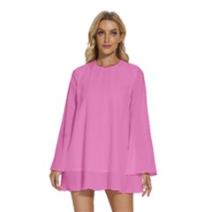 Taffy Pink	 - 	round Neck Long Sleeve Bohemian Style Chiffon Mini Dress