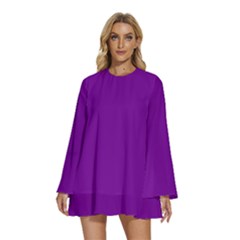 Violet Purple	 - 	round Neck Long Sleeve Bohemian Style Chiffon Mini Dress