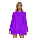 Vivid Violet Purple	 - 	Round Neck Long Sleeve Bohemian Style Chiffon Mini Dress View1