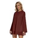 Sangria Red	 - 	Round Neck Long Sleeve Bohemian Style Chiffon Mini Dress View2