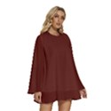 Sangria Red	 - 	Round Neck Long Sleeve Bohemian Style Chiffon Mini Dress View3