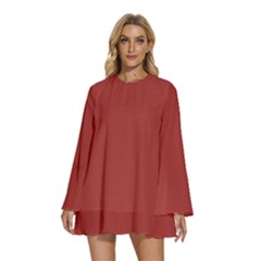 Sweet Red	 - 	round Neck Long Sleeve Bohemian Style Chiffon Mini Dress