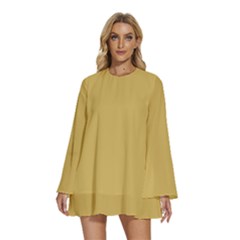 Trombone Yellow	 - 	Round Neck Long Sleeve Bohemian Style Chiffon Mini Dress