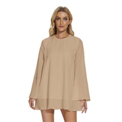 Sheepskin	 - 	round Neck Long Sleeve Bohemian Style Chiffon Mini Dress