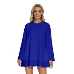 Admiral Blue	 - 	round Neck Long Sleeve Bohemian Style Chiffon Mini Dress