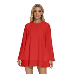 Love Red	 - 	round Neck Long Sleeve Bohemian Style Chiffon Mini Dress