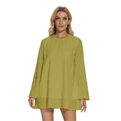 Brass	 - 	round Neck Long Sleeve Bohemian Style Chiffon Mini Dress