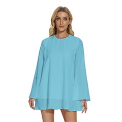 Middle Blue	 - 	round Neck Long Sleeve Bohemian Style Chiffon Mini Dress