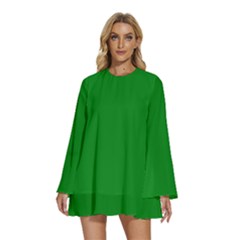 Dark Emerald Green	 - 	round Neck Long Sleeve Bohemian Style Chiffon Mini Dress