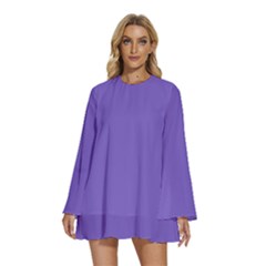 Purple Sage Bush	 - 	round Neck Long Sleeve Bohemian Style Chiffon Mini Dress