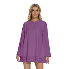 Razzmic Purple	 - 	round Neck Long Sleeve Bohemian Style Chiffon Mini Dress