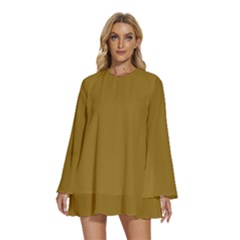 Sand Dune	 - 	round Neck Long Sleeve Bohemian Style Chiffon Mini Dress