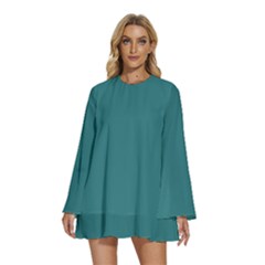 Greenish Blue	 - 	round Neck Long Sleeve Bohemian Style Chiffon Mini Dress