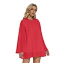 Imperial Red	 - 	Round Neck Long Sleeve Bohemian Style Chiffon Mini Dress View3