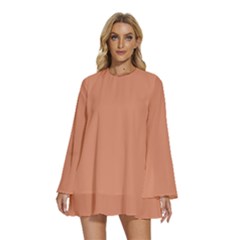 Soft Copper	 - 	round Neck Long Sleeve Bohemian Style Chiffon Mini Dress by ColorfulDresses