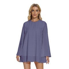 Twilight Purple	 - 	round Neck Long Sleeve Bohemian Style Chiffon Mini Dress