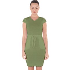 Light Moss Green	 - 	capsleeve Drawstring Dress by ColorfulDresses