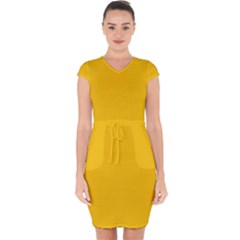 Butterscotch Yellow	 - 	capsleeve Drawstring Dress by ColorfulDresses