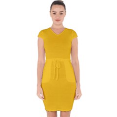 Mikado Yellow	 - 	capsleeve Drawstring Dress by ColorfulDresses