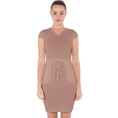 Toast Brown	 - 	capsleeve Drawstring Dress by ColorfulDresses